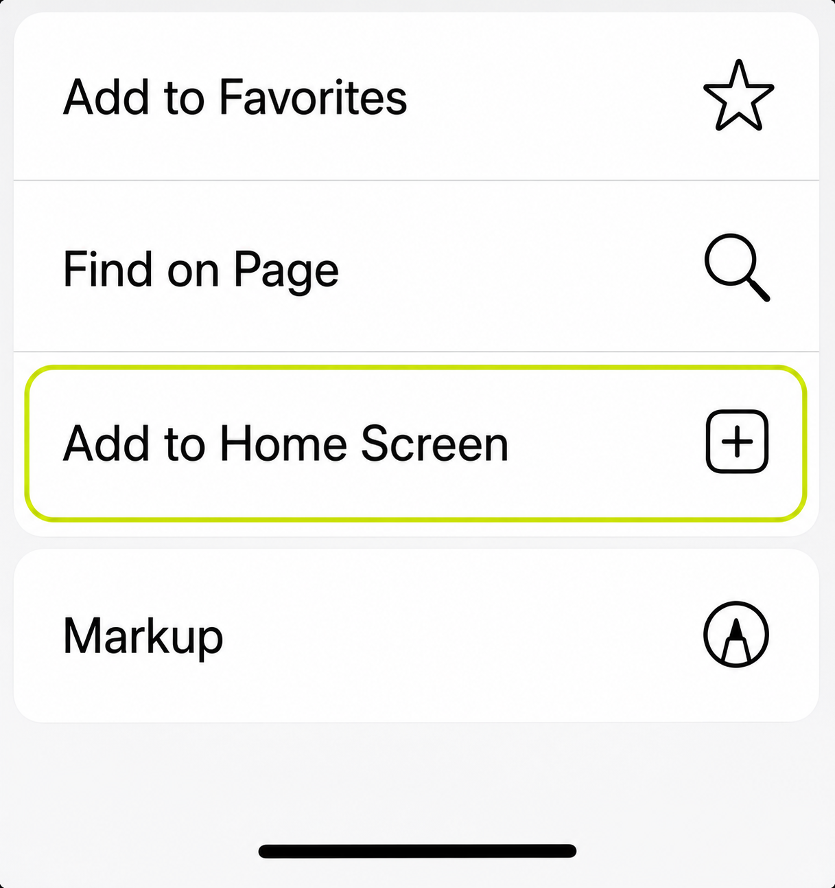 Safari Share menu with Add to Home Screen highlighted