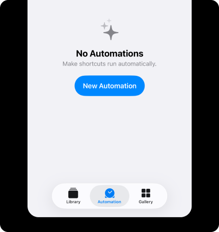 The New Automation screen in the iPhone Shortcuts app