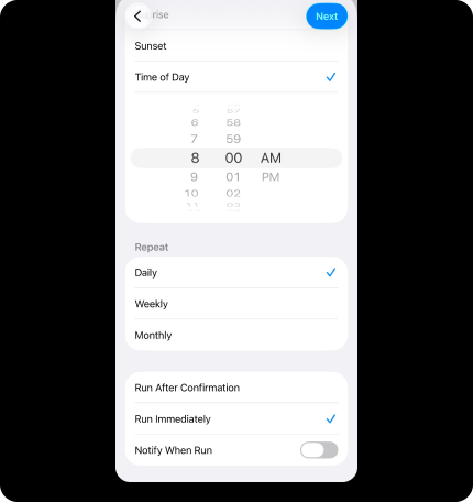 A daily Time of Day automation configured to run immediately